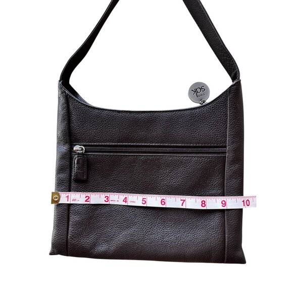 Vtg The Sak Pure Leather Pebbled Brown Shoulder Bag Purse Logo Charm Hobo Y2K - Picture 11 of 13